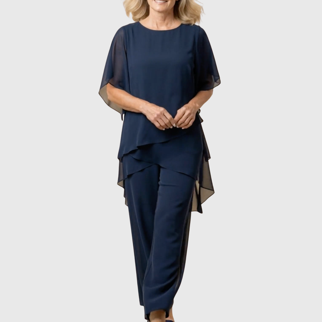 Susan | Draped Chiffon Top &amp; Palazzo Trouser Set