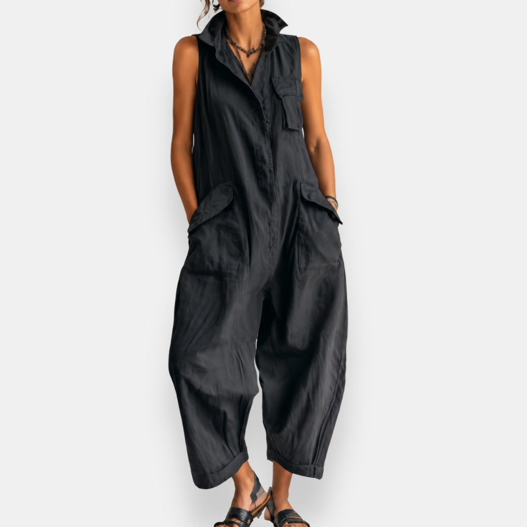 ALESSIA | Sleeveless Cargo Jumpsuit With Collar