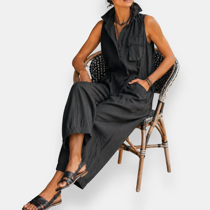 ALESSIA | Sleeveless Cargo Jumpsuit With Collar