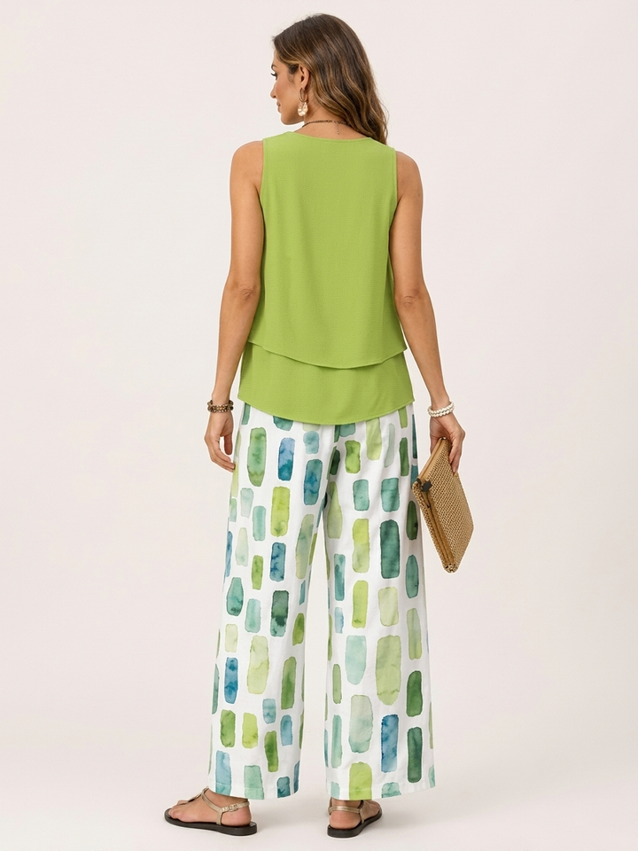 Lizzy | Layered Top &amp; Printed Wide-Leg Trouser Set