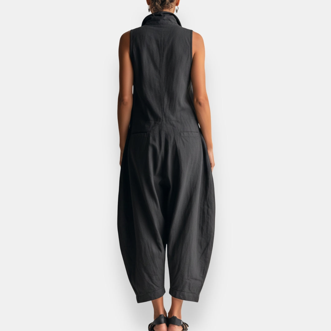 ALESSIA | Sleeveless Cargo Jumpsuit With Collar