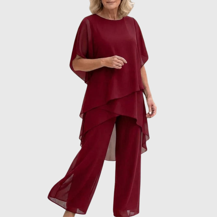 Susan | Draped Chiffon Top &amp; Palazzo Trouser Set