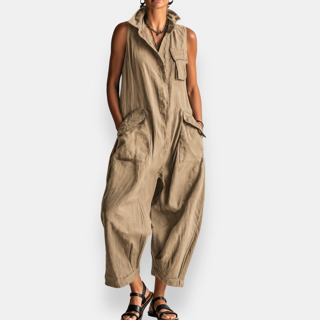 ALESSIA | Sleeveless Cargo Jumpsuit With Collar