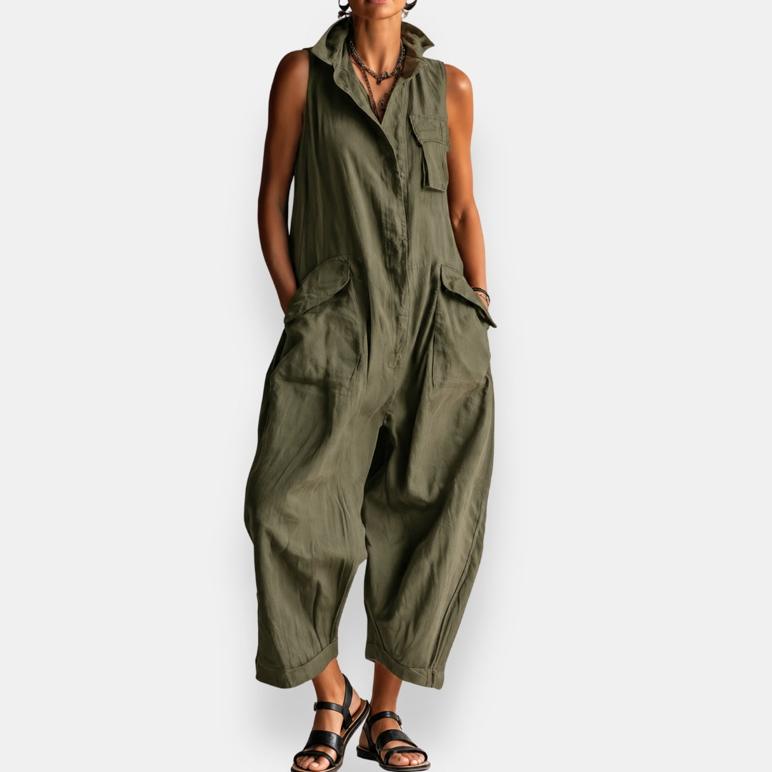 ALESSIA | Sleeveless Cargo Jumpsuit With Collar