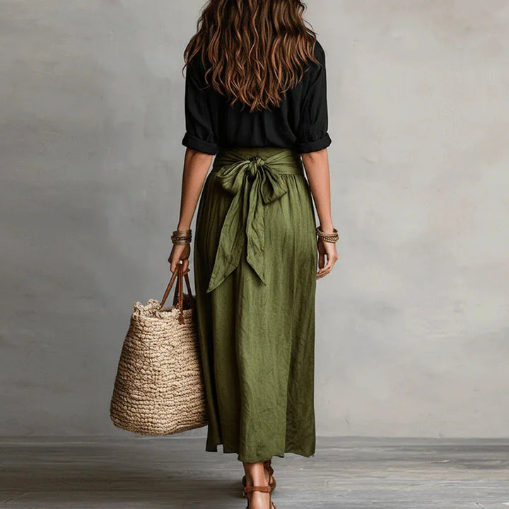 Jeanelle | Linen Shirt &amp; Tie-Waist Skirt Set