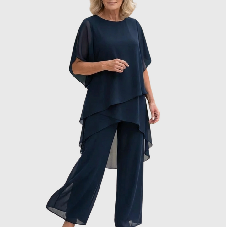Susan | Draped Chiffon Top &amp; Palazzo Trouser Set