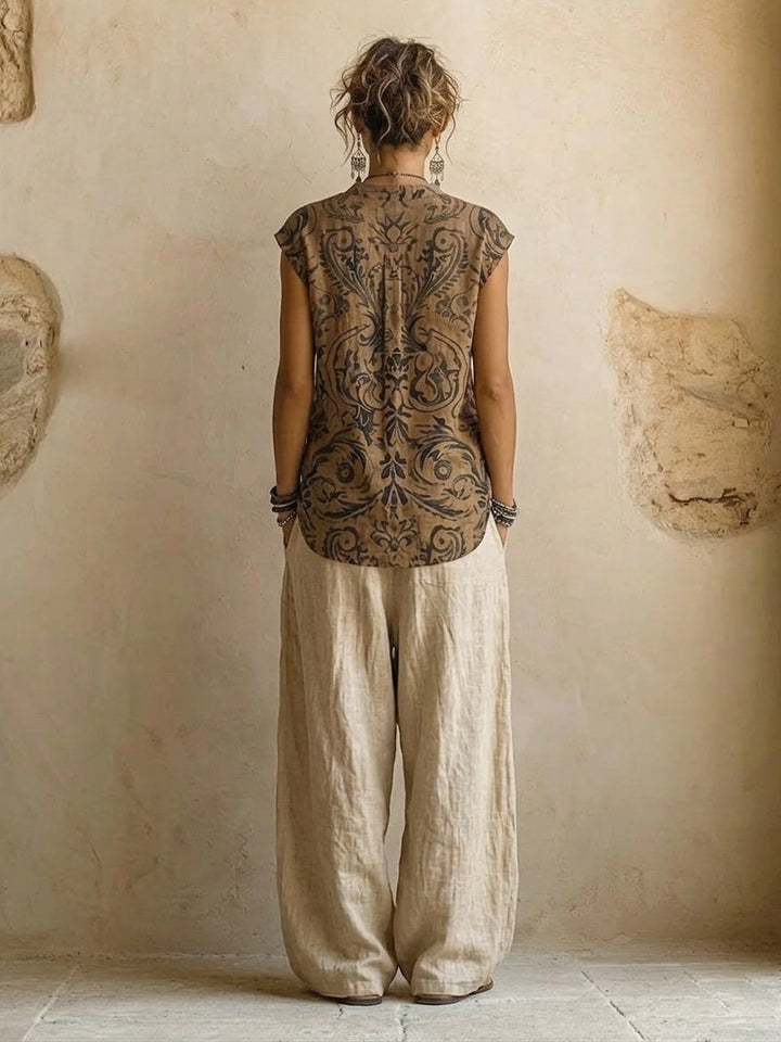 Giulia | Layered Boho Print Top &amp; Wide-Leg Trouser Set