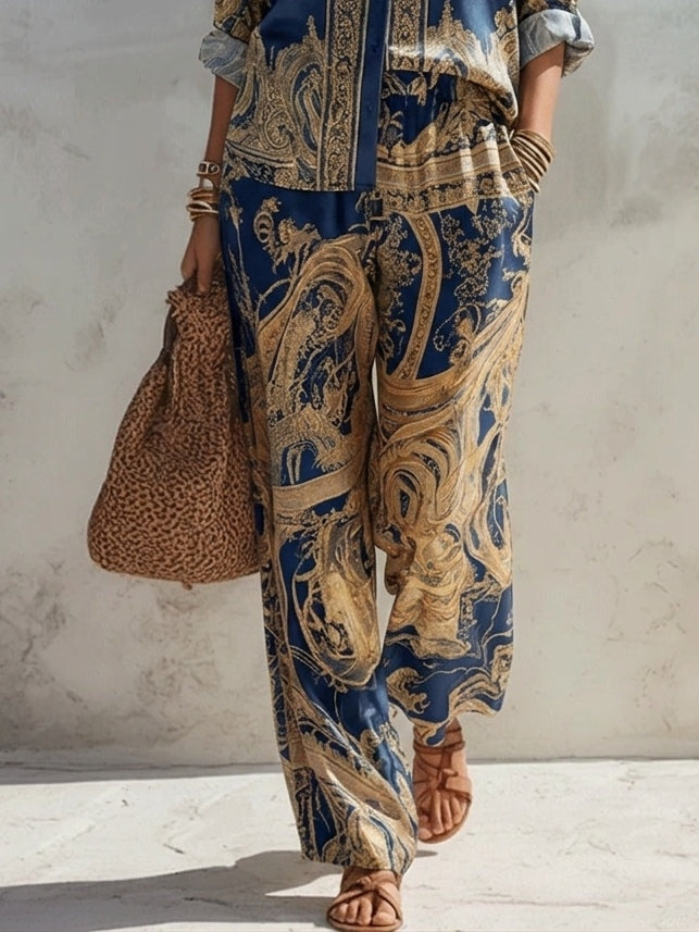 Dominique | Baroque Print Shirt &amp; Trouser Set