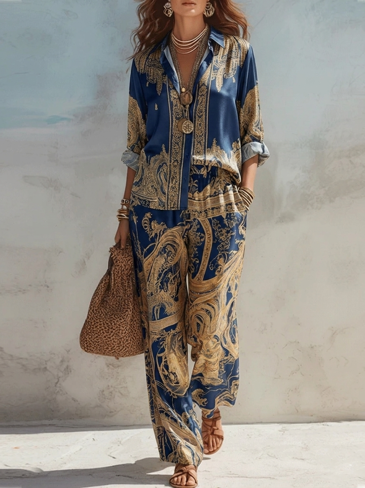 Dominique | Baroque Print Shirt &amp; Trouser Set