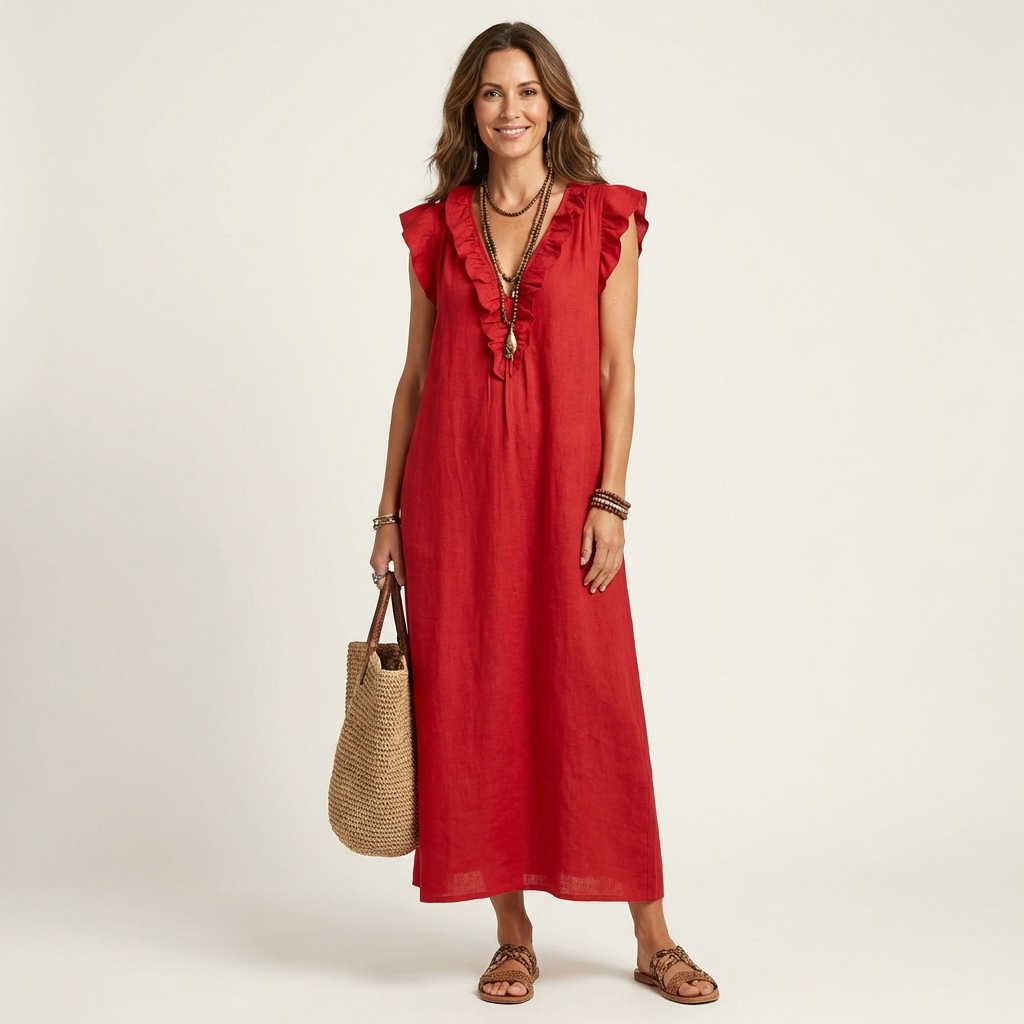 JOSETTE | Elegant Ruffle V-Neck Maxi Dress