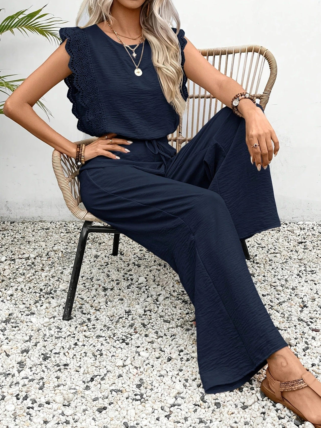 Lola | Lace Trim Top &amp; Wide-Leg Trouser Set